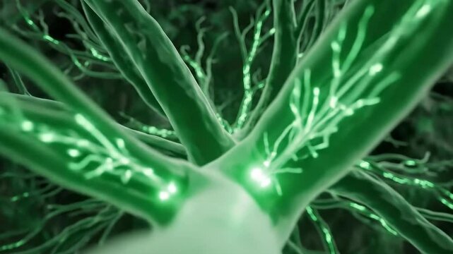 Close Up Green Plant Filaments Network Macro View.