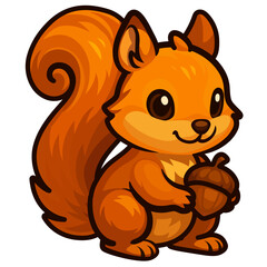 Cute Cartoon Squirrel Icon, Forest Animal with Acorn Vector Illustration
