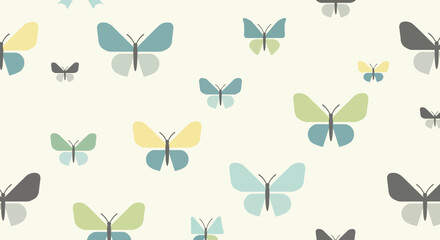 Seamless Pattern of Retro Butterflies on Light Yellow Background Minimalist Artwork