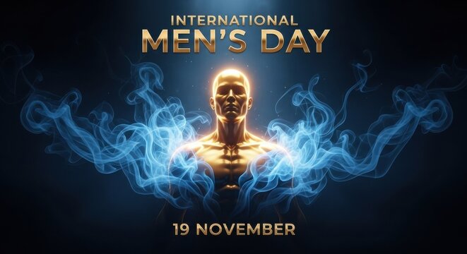 International mens day celebration with glowing man and smoke
