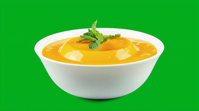 Bright Mango Dessert Bowl On Green Background.