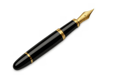 Black fountain pen with gold nib and rings