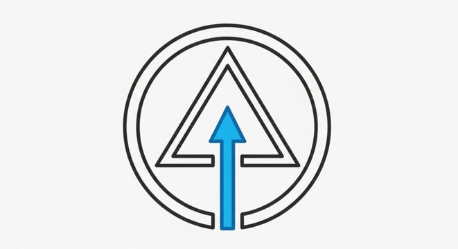 Modern logo design featuring a blue arrow pointing upwards within a triangle and circle, , conveying direction and simplicity
