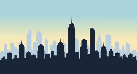 Fototapeta premium Silhouette of Cityscape at Dawn Illustrating Urban Development and Modern Architecture