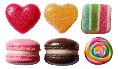 Colorful Assortment of Heart and Round Shaped Candy Illustrations Isolated on White