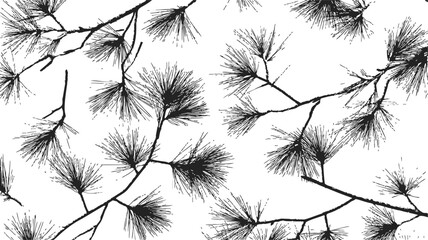 Obraz premium Pine branches seamless pattern, sketch hand drawn style, black ink on white background — stock vector