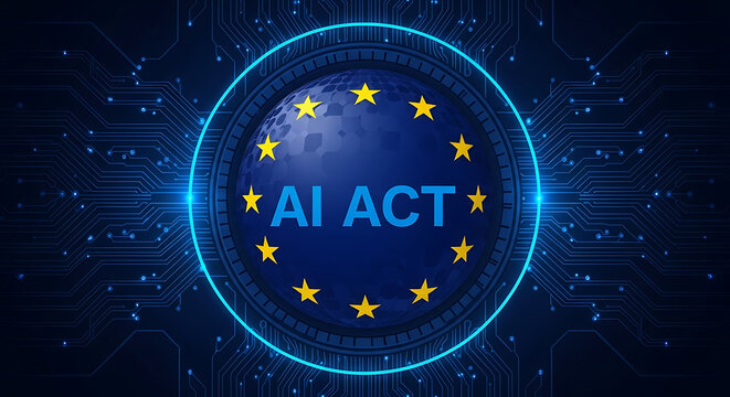 European union ai act logo symbolizing artificial intelligence regulation and technology - Powered by Adobe