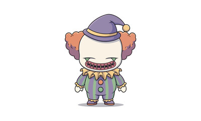 Scary Halloween Cartoon Clown Character with Sharp Smile and Colorful Costume