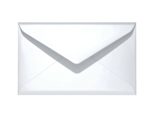 Crisp white sealed envelope with subtle shadow, conveying a clean message