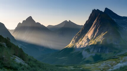 Sunlight rays through mountain peaks