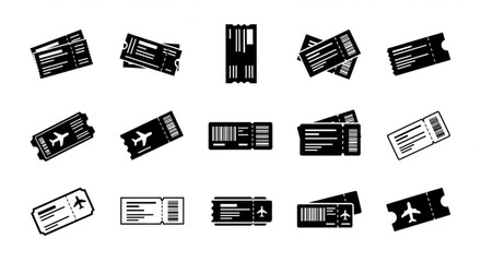 Collection of various ticket designs, representing travel, events, and admission