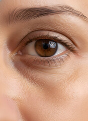 Fototapeta premium Extreme close-up of a brown human eye and surrounding skin