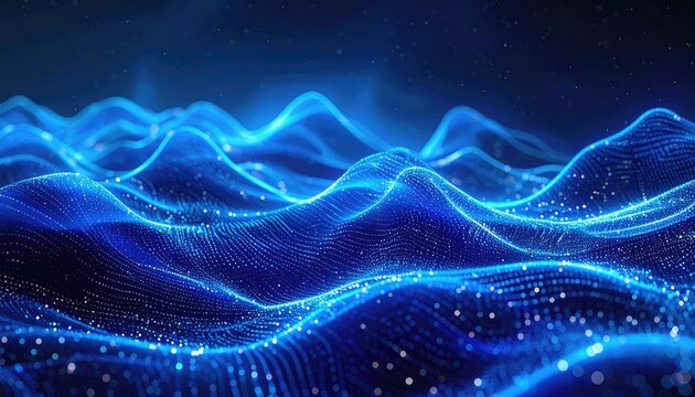 Abstract digital landscape of glowing blue lines and particles (2) - Powered by Adobe