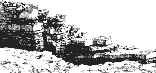 Rock formation sketch, hand drawn cliff with layered stone texture &mdash; stock vector