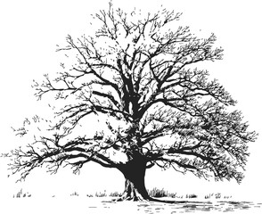 Obraz premium Bare tree sketch hand drawn silhouette with detailed branches and trunk — stock vector