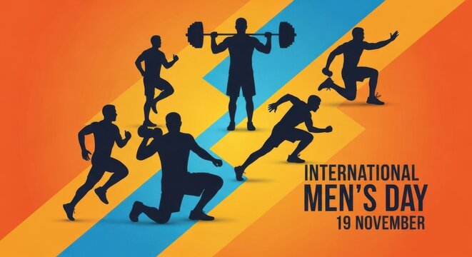 International mens day silhouette of men in athletic poses - Powered by Adobe