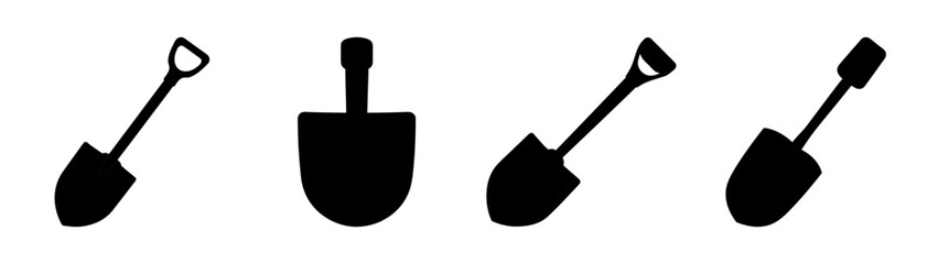 Obraz premium Collection of four diverse spade and shovel icons for gardening and construction projects