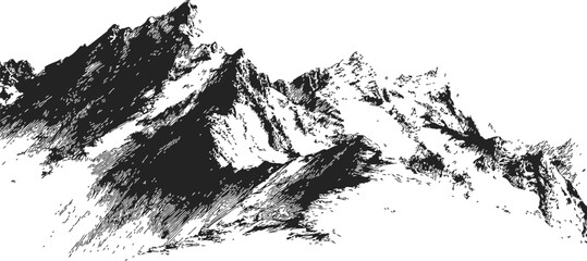 Obraz premium Mountain range sketch, hand drawn style, rugged peaks and rocky slopes — stock vector