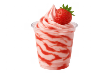 Strawberry soft serve yogurt swirl in plastic cup