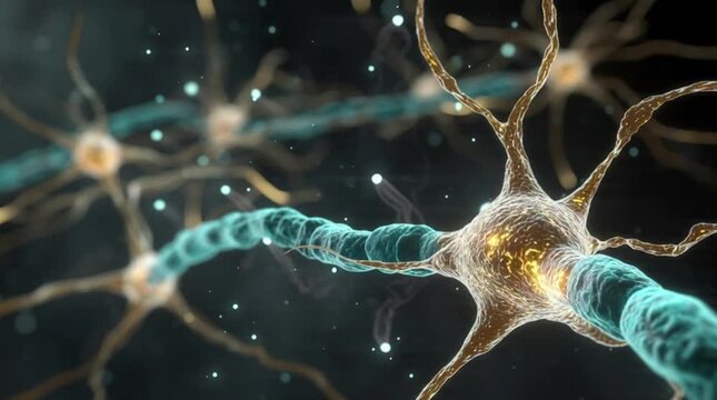 Dynamic neuron cell activity transmitting signals in the brain, showcasing scientific innovation