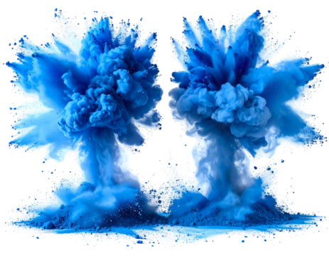 Two vibrant blue explosions erupting from the ground