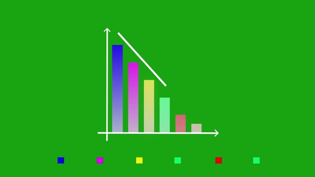gradient or multi  color Down business graph icon animation on background. Bad Economy Recession Graph Chart , Minimalist icon animation showing decline, downward statistical Falling Chart ,video
