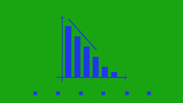 Down business graph icon in blue color animation on green  background,Falling Chart with Arrow Animation, Animated Financial Crisis Chart with Trend Line Graph, Abstract business graph icon animation
