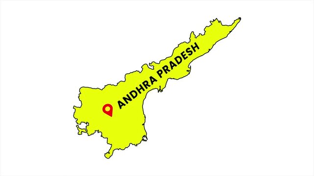 Andhra Pradesh map animation with location pin, highlighted state outline, India geographic region motion graphic, travel and destination background