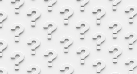 Repeated pattern of raised white question marks on a light gray background, creating a textured, abstract design.