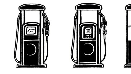 Gas Pumps Illustration - Black and White Fuel Station Icons.