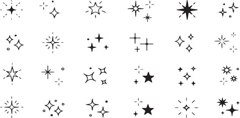 Naklejka premium Assorted Star Sparkles Collection | Set of Vector Black and White Starburst Icon Graphics for Design Elements and Overlay Effects