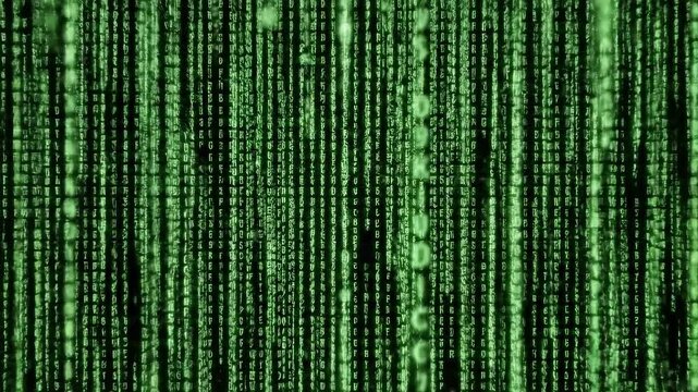 Digital Matrix Code Streams In Green Light.