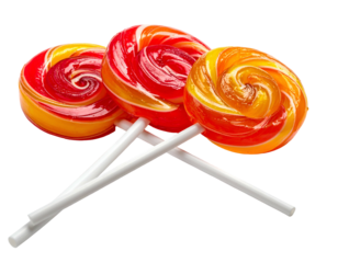 Three swirled hard candies on white sticks