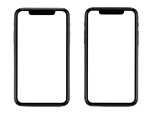 Two modern smartphones with blank screens side-by-side