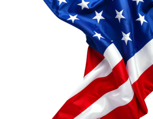 Waving stars and stripes against a stark black background