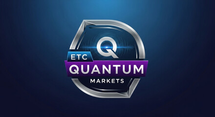 Etc quantum markets logo with a modern, metallic design featuring a stylized q and the company name, set against a gradient blue background, representing innovation and market leadership