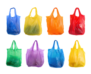 Abstract concept of consumerism and pollution with multicolored plastic bags