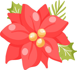 Cute Poinsettia Christmas Flower Illustration