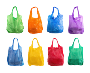 Abstract concept of consumerism and pollution with multicolored plastic bags