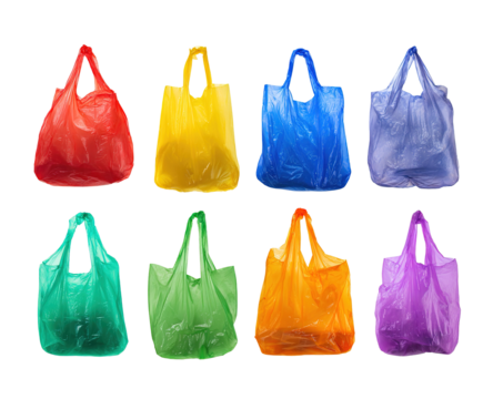 Abstract concept of consumerism and pollution with multicolored plastic bags