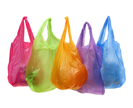 Abstract concept of consumerism and pollution with multicolored plastic bags