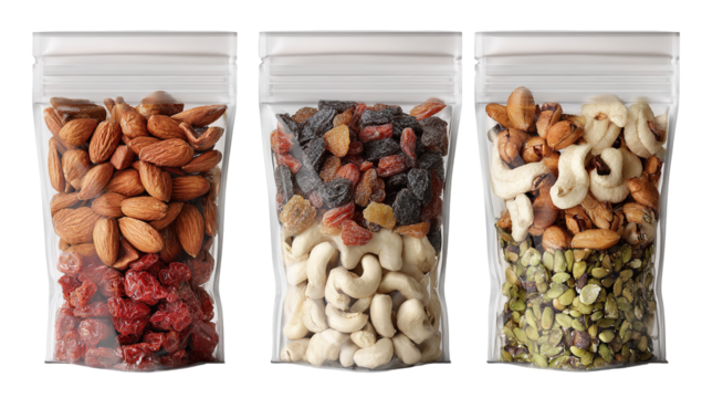 Mezcla de frutos secos con nuezes, pistachos avellanas almendras y semillas sobre fondo de madera vista desde arriba