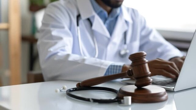 Doctor with gavel with law and healthcare concept.