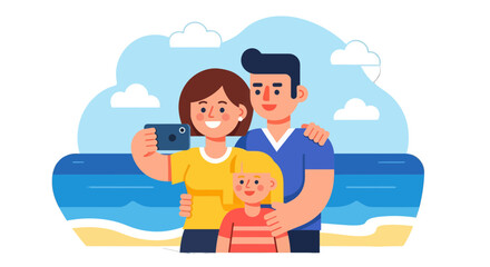 Family Capturing Vacation Moments With A Phone Camera In Colorful Environment