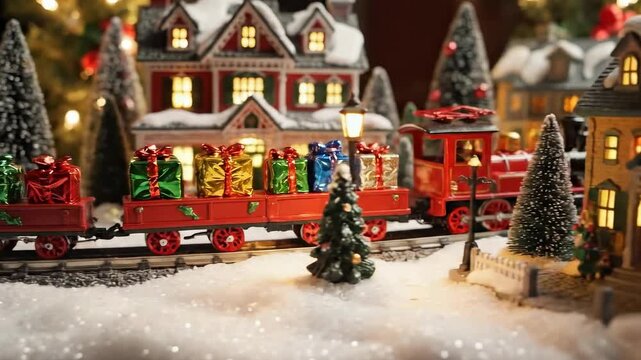 Festive Christmas Train Delivers Miniature Holiday Scene.