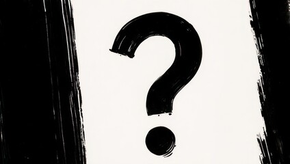 Hand-drawn question mark on a textured white background with black borders.