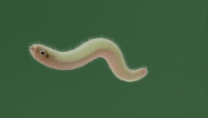 Close-up of a small, pale worm-like creature on a green background.