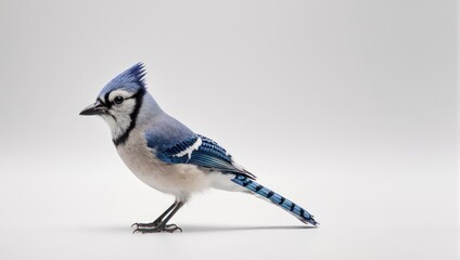 Blue Jay Bird Standing on a White Background.