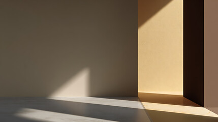 Geometric light and shadow play on neutral toned walls and floor abstract architectural