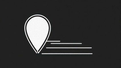 Minimalist location pin icon with speed lines on a dark background.
